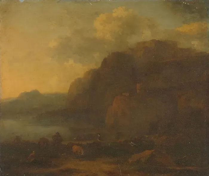 Framed Print : Italian Landscape, 1650-1683. Creator: Nicolaes Berchem Framed Print : Italian Landscape, 1650-1683. Creator: Nicolaes Berchem