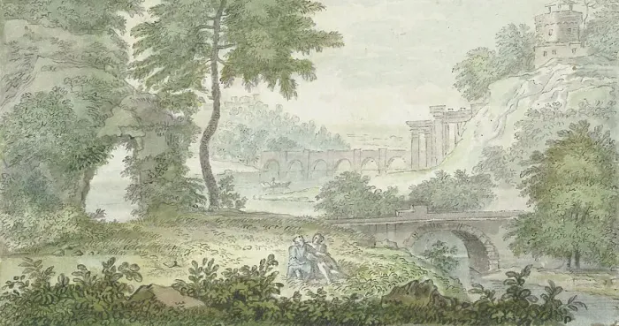 Framed Print : Italian landscape, 1706-1759. Creator: Jacob van Liender Framed Print : Italian landscape, 1706-1759. Creator: Jacob van Liender