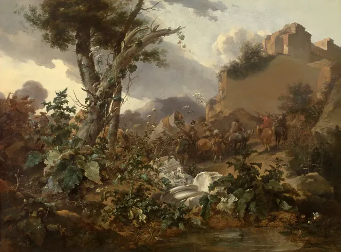 Framed Print : Italian Landscape with a Cavalry Battle, 1665-1670. Creator: Nicolaes Berchem Framed Print : Italian Landscape with a Cavalry Battle, 1665-1670. Creator: Nicolaes Berchem