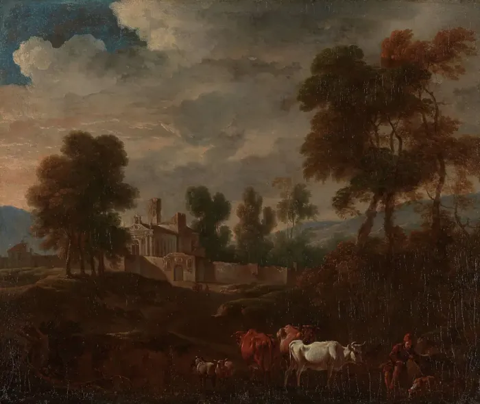 Framed Print : Italian Landscape with a Church, Undated. Creator: Isaac de Moucheron Framed Print : Italian Landscape with a Church, Undated. Creator: Isaac de Moucheron
