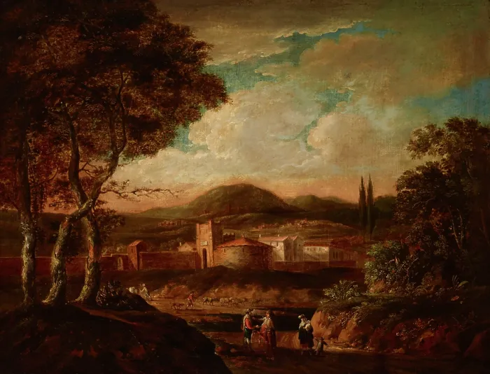 Framed Print : Italian Landscape with City Walls, 1st half of 18th century. Creator: Unknown Framed Print : Italian Landscape with City Walls, 1st half of 18th century. Creator: Unknown