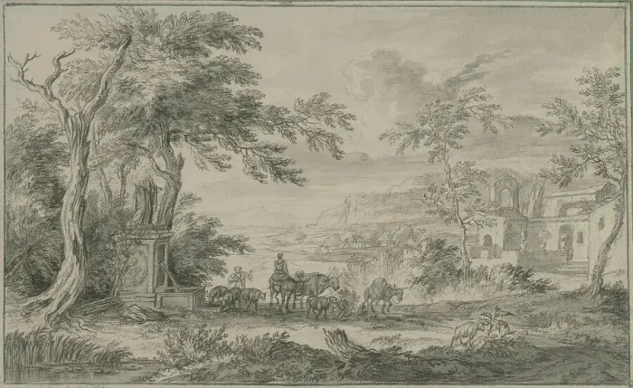 Framed Print : Italian landscape. Creator: Dirck Dalens II Framed Print : Italian landscape. Creator: Dirck Dalens II