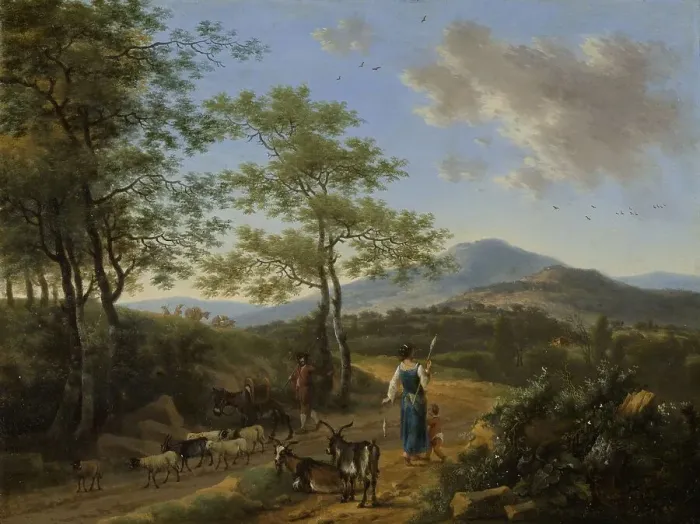 Framed Print : Italian Landscape with Herdsmen, 1650-1692. Creator: Willem de Heusch Framed Print : Italian Landscape with Herdsmen, 1650-1692. Creator: Willem de Heusch