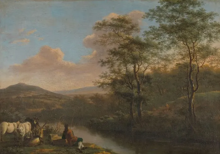 Framed Print : Italian Landscape with Resting Herdman, 1650-1692. Creator: Willem de Heusch Framed Print : Italian Landscape with Resting Herdman, 1650-1692. Creator: Willem de Heusch