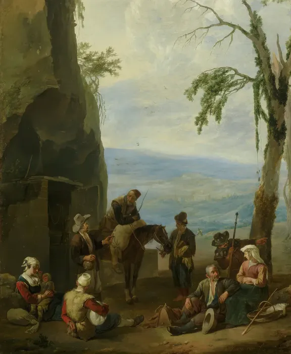 Framed Print : Italian Landscape with Resting Peasants, c1642-1674. Creator: Johannes Lingelbach Framed Print : Italian Landscape with Resting Peasants, c1642-1674. Creator: Johannes Lingelbach
