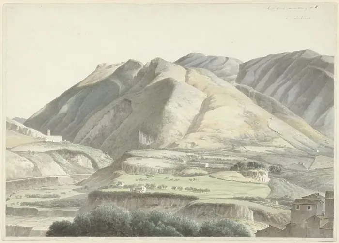 Framed Print : Italian landscape at Subiaco, c.1787-c.1847. Creator: Josephus Augustus Knip Framed Print : Italian landscape at Subiaco, c.1787-c.1847. Creator: Josephus Augustus Knip