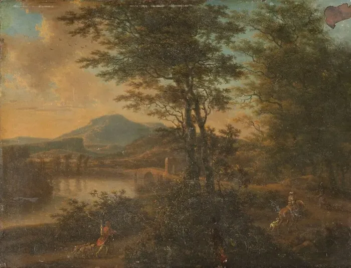 Framed Print : Italian Landscape at Sunset, 1660-1692. Creator: Willem de Heusch Framed Print : Italian Landscape at Sunset, 1660-1692. Creator: Willem de Heusch