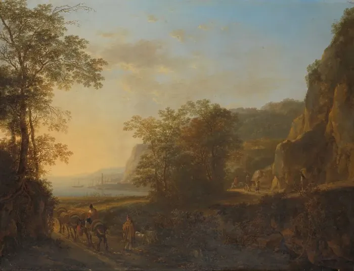 Framed Print : Italian Landscape with a View of a Harbour, c.1645-c.1650. Creator: Jan Dirksz Both Framed Print : Italian Landscape with a View of a Harbour, c.1645-c.1650. Creator: Jan Dirksz Both