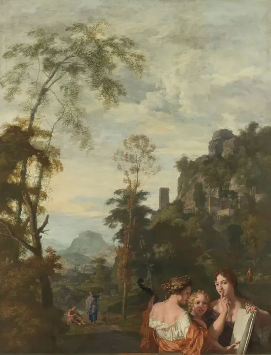 Framed Print : Italian Landscape with three Women Making Music, c.1687. Creator: Gerard de Lairesse Framed Print : Italian Landscape with three Women Making Music, c.1687. Creator: Gerard de Lairesse