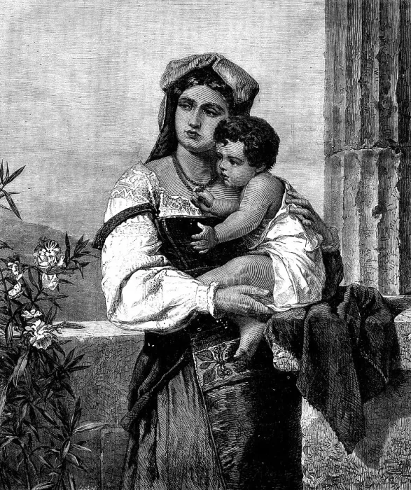 Framed Print : Italian Mother and Child, by W. Sauchon, 1871. Creator: Robert Loudan Framed Print : Italian Mother and Child, by W. Sauchon, 1871. Creator: Robert Loudan