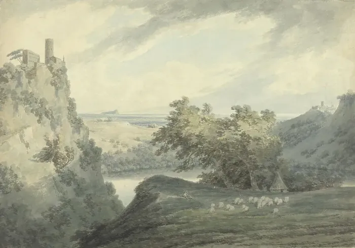Framed Print : Italian Mountainous Landscape with Lake Nemi, 1790. Creator: John Robert Cozens Framed Print : Italian Mountainous Landscape with Lake Nemi, 1790. Creator: John Robert Cozens
