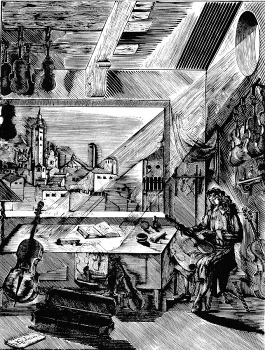 Framed Print : Italian musical instrument maker Antonio Stradivari in his workshop, (1926). Artist: Aleksey Kravchenko Framed Print : Italian musical instrument maker Antonio Stradivari in his workshop, (1926). Artist: Aleksey Kravchenko