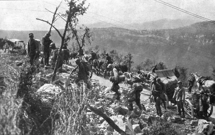 Framed Print : Italian Offensive of Isonzo; An artillery column on the plateau of Vodice, east of Plave, 1917. Creator: Unknown Framed Print : Italian Offensive of Isonzo; An artillery column on the plateau of Vodice, east of Plave, 1917. Creator: Unknown