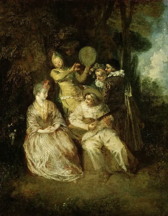 Framed Print : The Italian Serenade, early 18th century. Creator: Jean-Antoine Watteau Framed Print : The Italian Serenade, early 18th century. Creator: Jean-Antoine Watteau