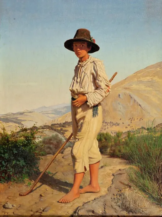 Framed Print : An Italian shepherd boy, 1856. Creator: Frederik Vermehren Framed Print : An Italian shepherd boy, 1856. Creator: Frederik Vermehren