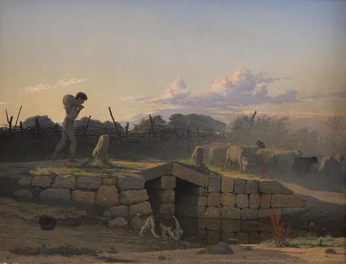 Framed Print : An Italian Shepherd Boy Driving a Flock of Sheep, 1838. Creator: Johan Vilhelm Gertner Framed Print : An Italian Shepherd Boy Driving a Flock of Sheep, 1838. Creator: Johan Vilhelm Gertner