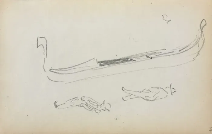 Framed Print : Italian Sketchbook: Gondola and Two Gondoliers (page 14), 1898-1899. Creator: Maurice Prendergast Framed Print : Italian Sketchbook: Gondola and Two Gondoliers (page 14), 1898-1899. Creator: Maurice Prendergast