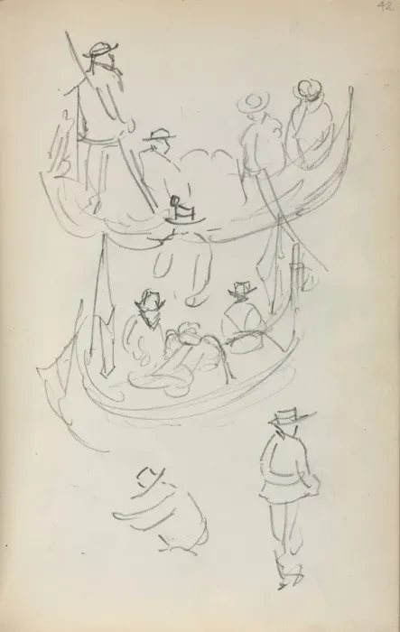 Framed Print : Italian Sketchbook: Two Gondolas with figures, 1898-1899. Creator: Maurice Prendergast (American Framed Print : Italian Sketchbook: Two Gondolas with figures, 1898-1899. Creator: Maurice Prendergast (American