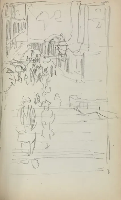 Framed Print : Italian Sketchbook: Stairs with Figures (page 165), 1898-1899. Creator: Maurice Prendergast Framed Print : Italian Sketchbook: Stairs with Figures (page 165), 1898-1899. Creator: Maurice Prendergast