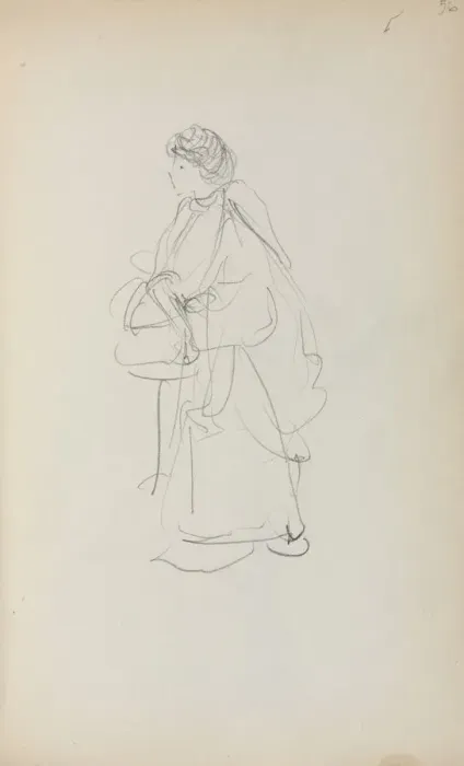 Framed Print : Italian Sketchbook: Standing Woman Holding a Satchel (page 56), 1898-1899. Creator Framed Print : Italian Sketchbook: Standing Woman Holding a Satchel (page 56), 1898-1899. Creator