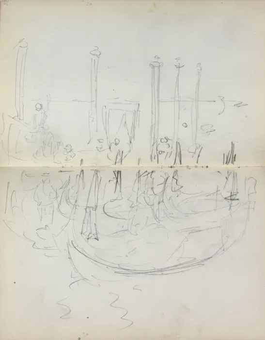 Framed Print : Italian Sketchbook: Venetian Harbor View (page 37 & 38), 1898-1899 Framed Print : Italian Sketchbook: Venetian Harbor View (page 37 & 38), 1898-1899