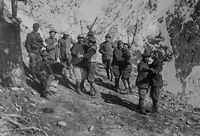 Framed Print : Italian soldiers amusements at mountain outpost, between c1915 and c1920. Creator: Bain News Service