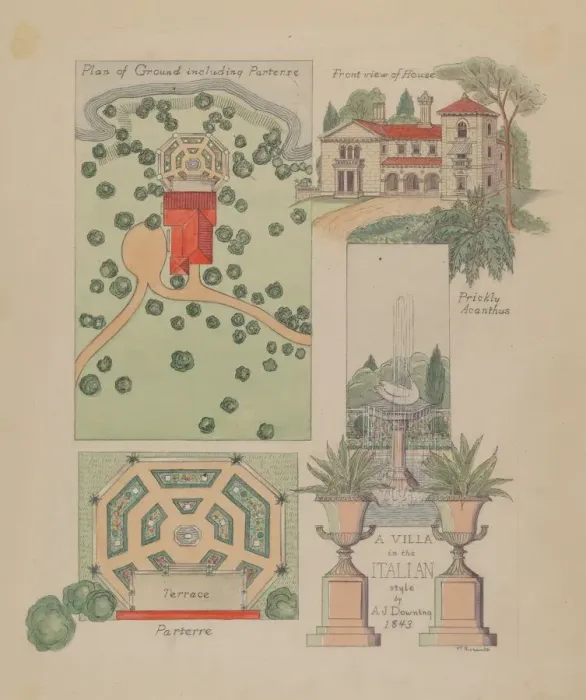 Framed Print : Italian Villa Design, c. 1936. Creator: Virginia Richards Framed Print : Italian Villa Design, c. 1936. Creator: Virginia Richards