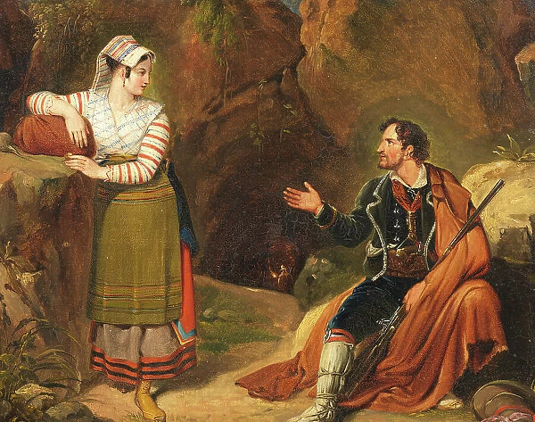 Italian Woman Making Conversation With a Brigand, c19th century. Creator: Unknown