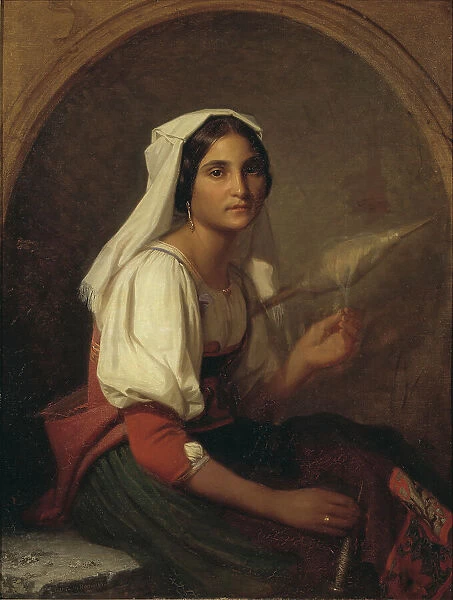 An Italian Woman Spinning Flax, 1847. Creator: Uno Troili