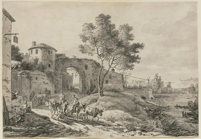 Framed Print : Italianate Landscape with Figures, between 1650 and 1670. Creator: Nicolaes Berchem Framed Print : Italianate Landscape with Figures, between 1650 and 1670. Creator: Nicolaes Berchem
