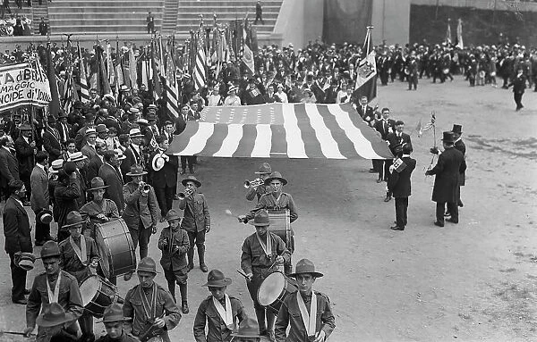 Italians marching into stadium, 23 Jun 1917. Creator: Bain News Service