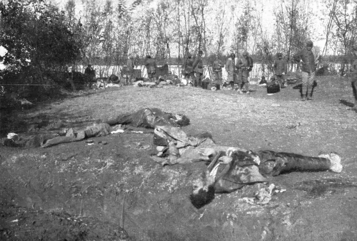 Framed Print : The Italians turn things around; Bodies of Austrian soldiers killed by Italian fire.. 1917. Creator: Unknown Framed Print : The Italians turn things around; Bodies of Austrian soldiers killed by Italian fire.. 1917. Creator: Unknown