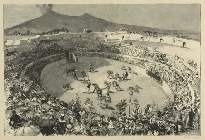 Framed Print : Italy. The Festival of Pompei, The circus of gladiators, 1884 Framed Print : Italy. The Festival of Pompei, The circus of gladiators, 1884
