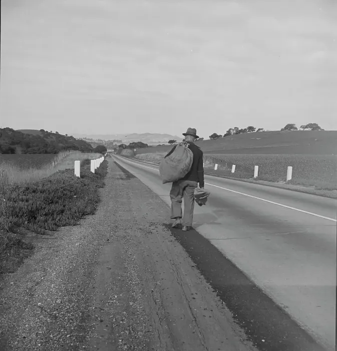 Framed Print : Itinerant worker on U.S. 101 near San Luis Obispo, California, 1939. Creator: Dorothea Lange Framed Print : Itinerant worker on U.S. 101 near San Luis Obispo, California, 1939. Creator: Dorothea Lange
