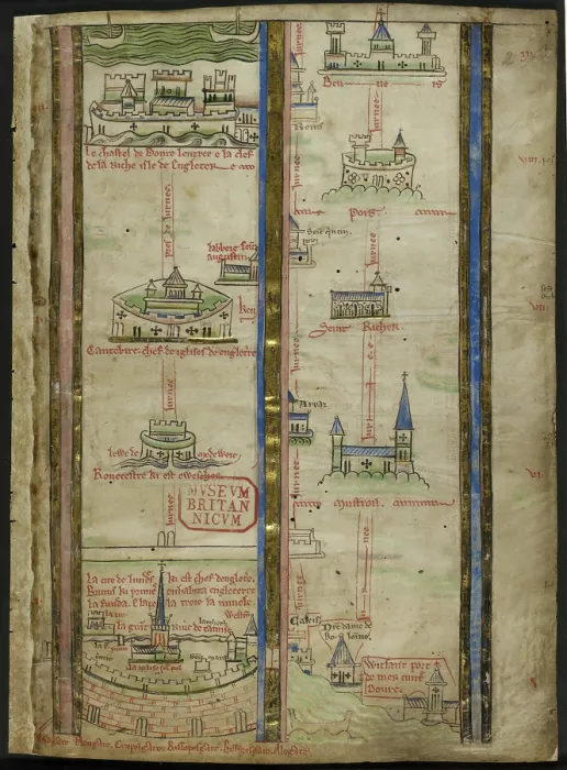 Framed Print : Part of an itinerary from London to Jerusalem by Matthew Paris, 1250-1259. Creator: Unknown Framed Print : Part of an itinerary from London to Jerusalem by Matthew Paris, 1250-1259. Creator: Unknown