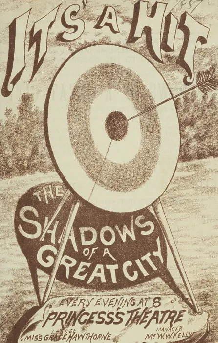 Framed Print : It's A Hit - The Shadows of a Great City at the Princess's Theatre, 1887. Creator: Unknown. It's A Hit - The Shadows of a Great City at the Princess's Theatre, 1887