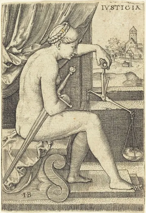 Framed Print : Iusticia (Justice). Creator: Master I. B Framed Print : Iusticia (Justice). Creator: Master I. B