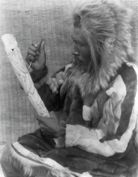 Framed Print : The ivory carver-Nunivak, c1929. Creator: Edward Sheriff Curtis