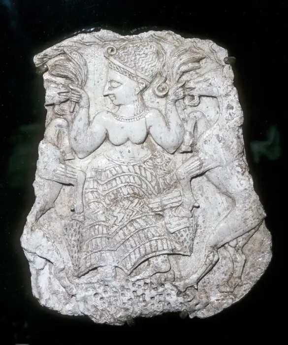 Framed Print : Ivory cosmetic box cover depicting a goddess feeding caprids, Tomb at Minet-el-Beida, c1250 BC Framed Print : Ivory cosmetic box cover depicting a goddess feeding caprids, Tomb at Minet-el-Beida, c1250 BC