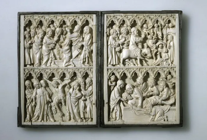 Framed Print : Ivory diptych with scenes from Life of Christ (Property of Queen Jadwiga of Poland), 14th century. Artist: Anonymous Framed Print : Ivory diptych with scenes from Life of Christ (Property of Queen Jadwiga of Poland), 14th century. Artist: Anonymous