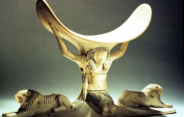 Ivory headrest supported by a figure, Ancient Egyptian, 18th Dynasty, c1325 BC