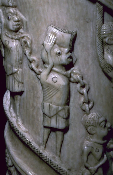 Detail of an ivory horn showing slaves in chains