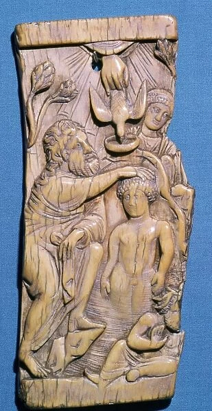 Ivory panel of the baptism of Christ in the River Jordan, 5th century