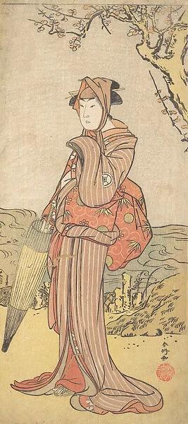 Iwai Kiyotaro as a Woman Standing under a Plum Tree, ca. 1788. Creator: Katsukawa Shunko