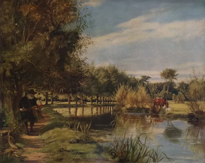 Framed Print : Izaak Walton angling: A Summers day on the banks of the Colne, (1938). Artist: Edward Matthew Ward