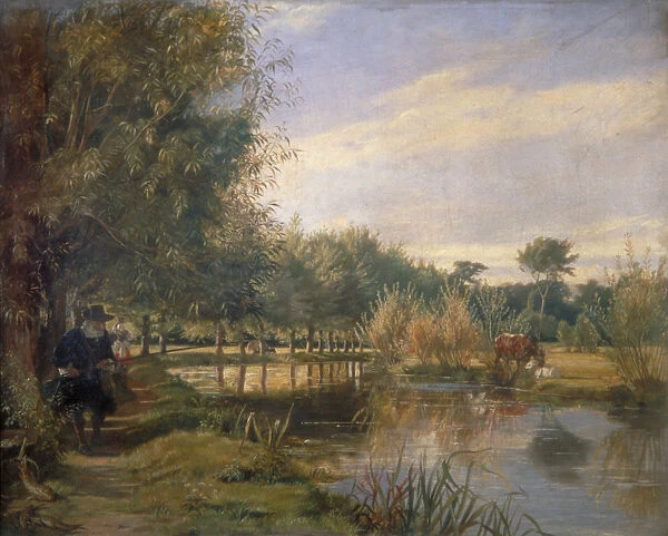 Izaak Walton fishing, 1850. Artist