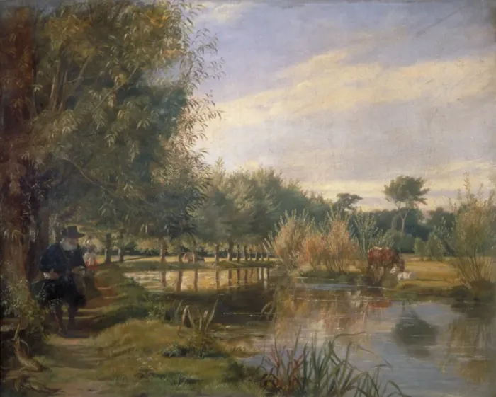 Framed Print : Izaak Walton fishing, 1850. Artist Framed Print : Izaak Walton fishing, 1850. Artist
