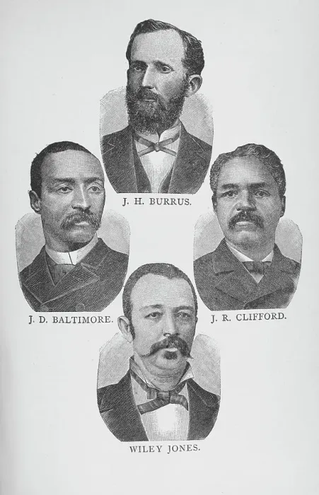 Framed Print : J. H. Burrus, J. D. Baltimore, J. R. Clifford, Wiley Jones, 1887. Creator: Unknown Framed Print : J. H. Burrus, J. D. Baltimore, J. R. Clifford, Wiley Jones, 1887. Creator: Unknown