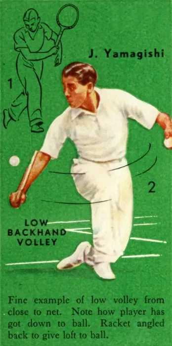 Framed Print : J. Yamagishi - Low Backhand Volley, c1935. Creator: Unknown Framed Print : J. Yamagishi - Low Backhand Volley, c1935. Creator: Unknown