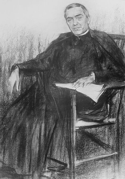 Jacint Verdaguer Santalo (1845-1902), poet and romantic writer, charcoal drawing